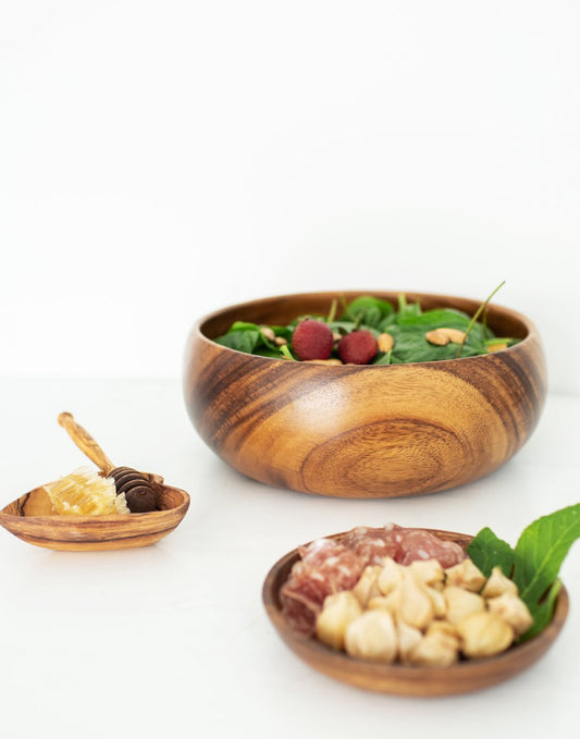 Hand-carved, Acacia Wood Large Salad Bowl